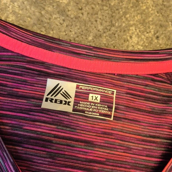 RBX Performance Women 1X Pink Purple Space Dye Long Sleeve V-Neck Active Top NEW - Picture 2 of 8